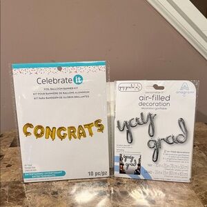 Celebrate It Gold CONGRATS Foil Balloon Banner  and Anagram YAY GRAD Decorations